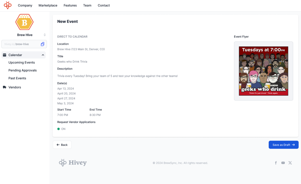 Run Your First Event in Hivey - Save Event as a Draft