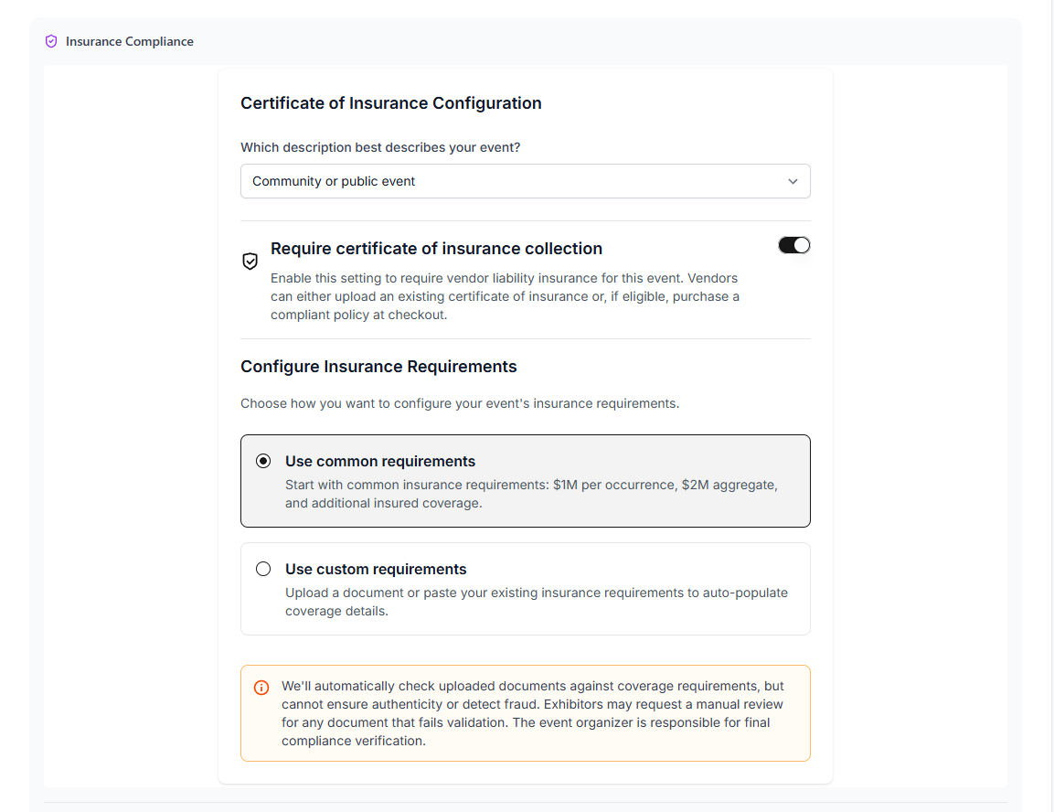 Host configuration vendor insurance